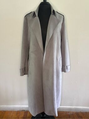 New York & Company Women’s Light Gray Suede-Look Trench Coat L